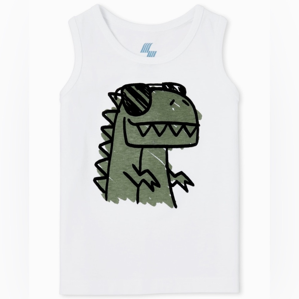 NWT The Children’s Place Baby Toddler Kids Boys White Dinosaur Tank Top 2t 4t 🦖